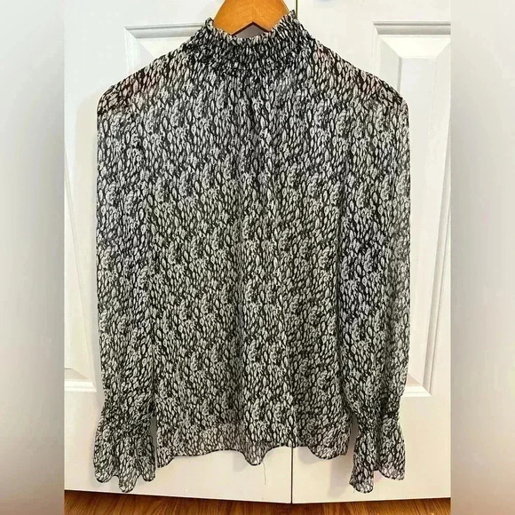 MISA Los Angeles Giana Smock Neck Top In Black White Snake Medium - Picture 3 of 13